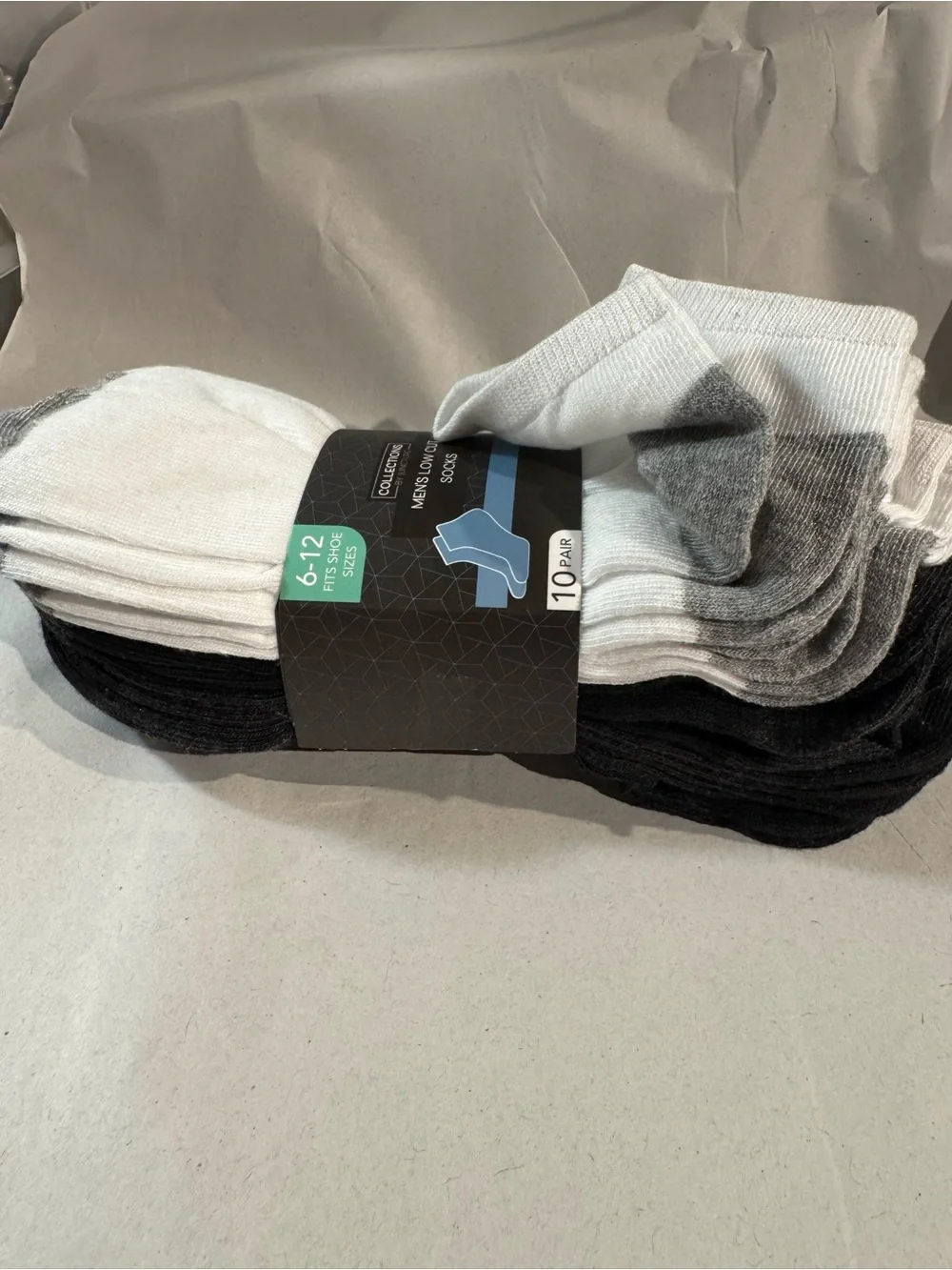 New collections by Juncture Men's Low Cut Socks- Size 6-12, 10 count - white, bl